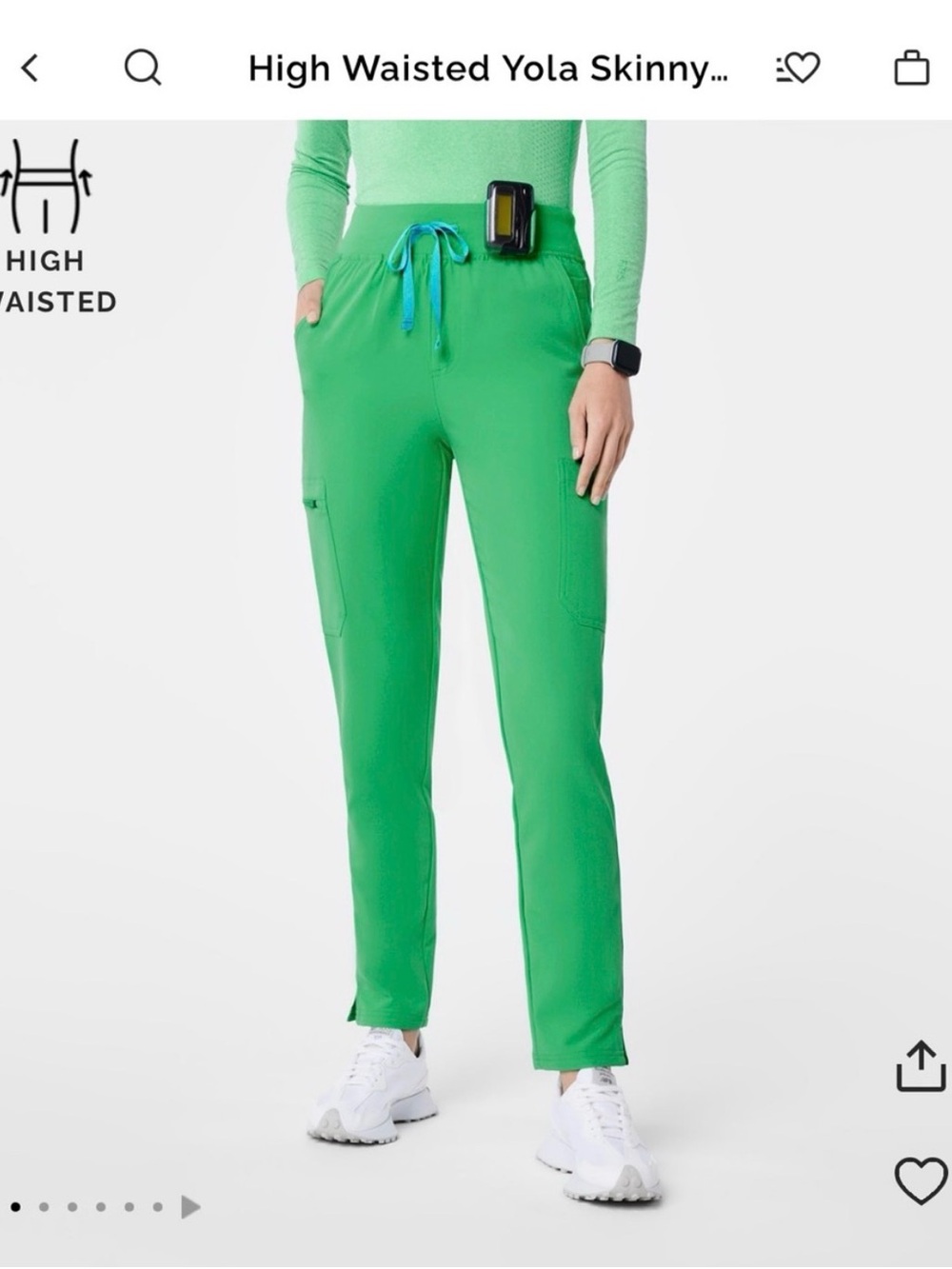 Figs High-Waisted Skinny Scrub Pant in Bright Green Yola NWOT size XXS